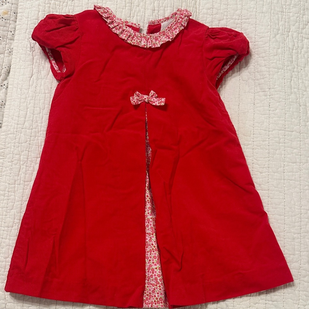 Girls' Red Floral-Trim Dress